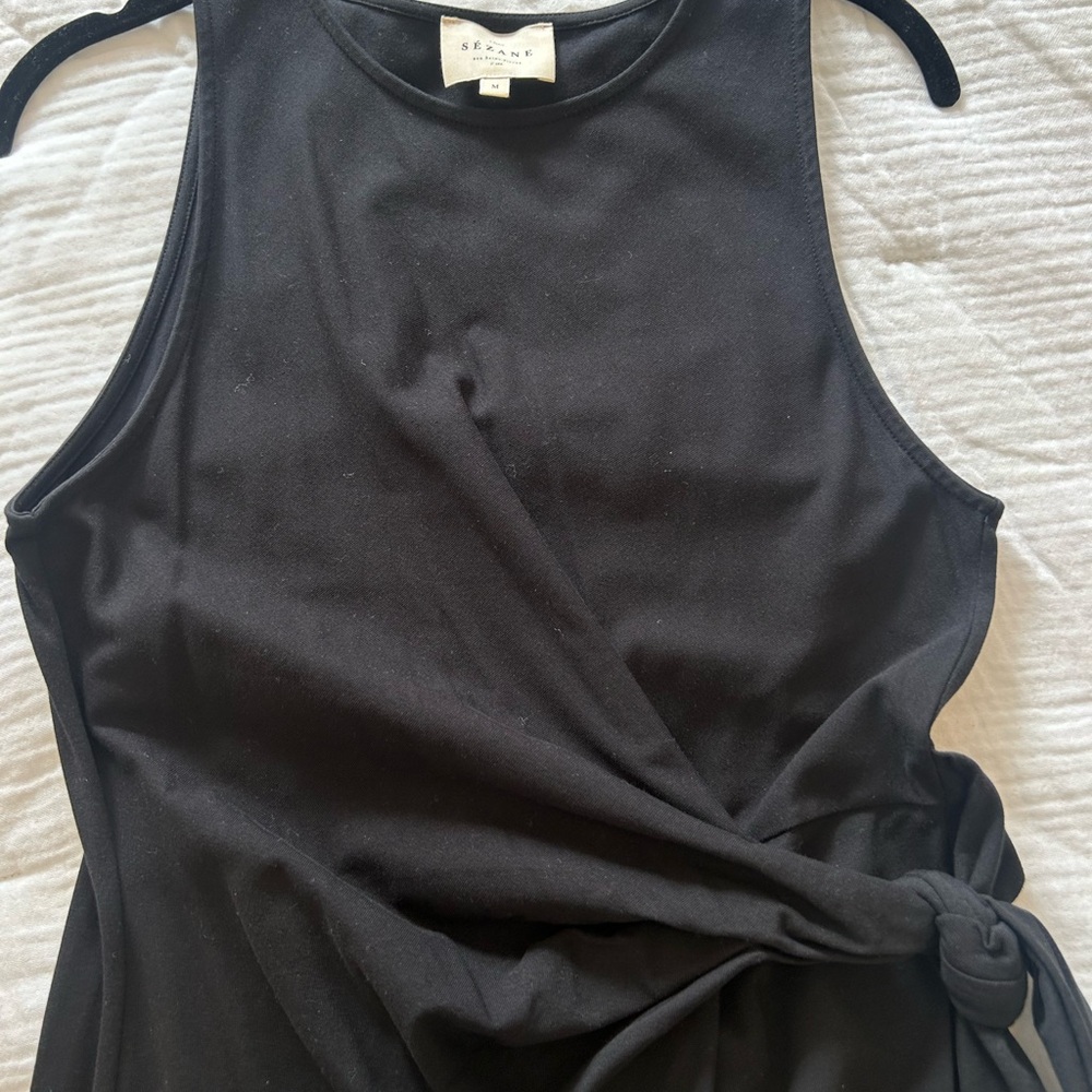 Sezane Black Sleeveless Maxi Dress with Waist Tie - Picture 5 of 13
